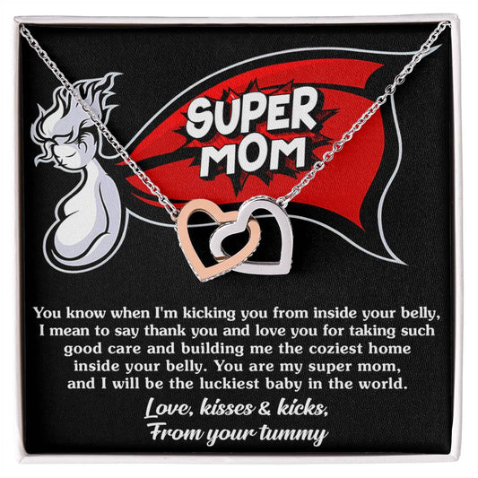 Mommy Necklace Gift For Super Mom, Mother's Day Gift For Pregnant Woman, Gift For Mommy From Baby Bump, Pregnancy Gift From Unborn Child, Jewelry Gift For Women With Message Card And Box.