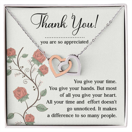 Appreciation Necklace - Thank You For Giving Your Heart, A Meaningful Gift For Those Who Make A Difference
