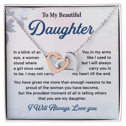 Daughter Gift from Mom or Dad Heart Necklace Card