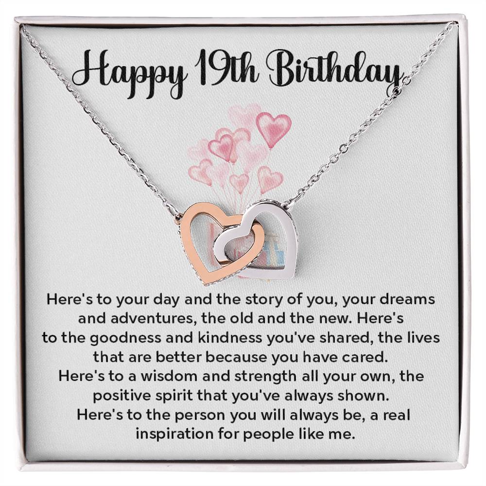 19th Birthday Interlocking Hearts Necklace – Gift Box & Card