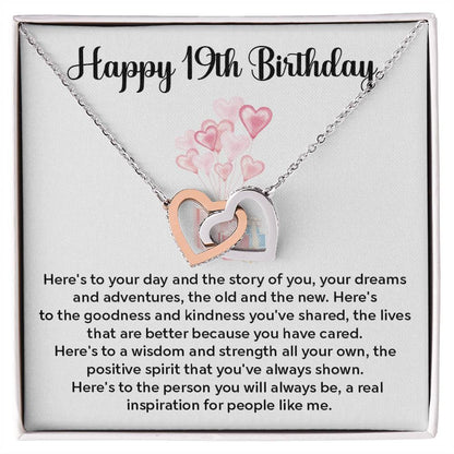 19th Birthday Interlocking Hearts Necklace – Gift Box & Card