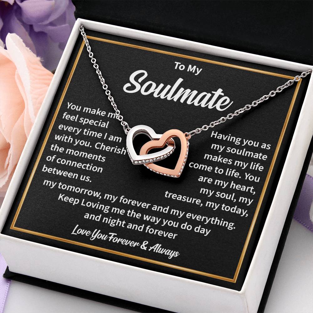 Soulmate Hearts Necklace with Message Card & Gift Box