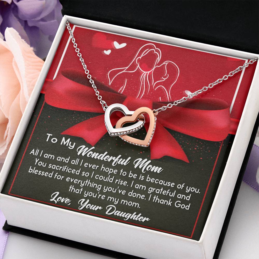 To My Wonderful Mom Necklace Gift For Mothe's Day Jewelry From Daughter, Birthday Gift For Mom With Message Card And Gift Box 925 Silver Necklace Interlocking Necklace With Meaningful Message Card And Box.