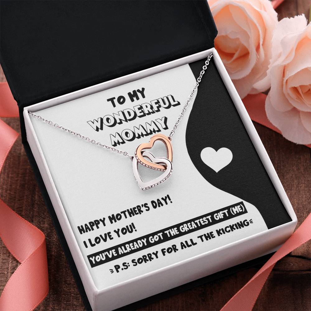 To My Wonderful Mommy Necklace For Mothe's Day Jewelry For Mom, Gift For Mommy From Baby Bump, Pregnancy Gift For Mommy Interlocking Necklace With Meaningful Message Card And Box.