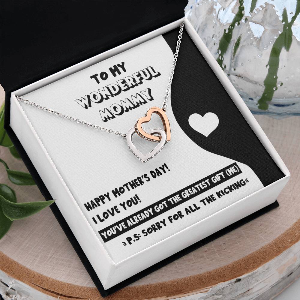 To My Wonderful Mommy Necklace For Mothe's Day Jewelry For Mom, Gift For Mommy From Baby Bump, Pregnancy Gift For Mommy Interlocking Necklace With Meaningful Message Card And Box.