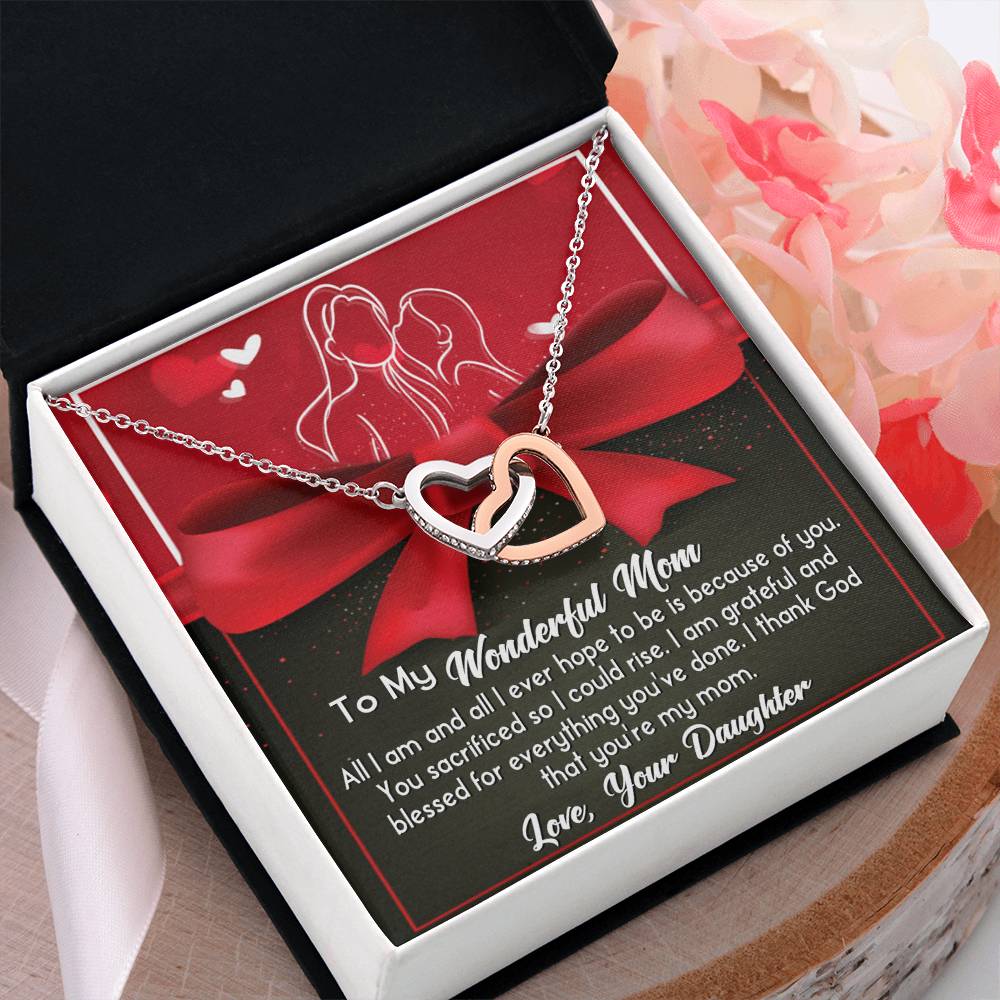 To My Wonderful Mom Necklace Gift For Mothe's Day Jewelry From Daughter, Birthday Gift For Mom With Message Card And Gift Box 925 Silver Necklace Interlocking Necklace With Meaningful Message Card And Box.