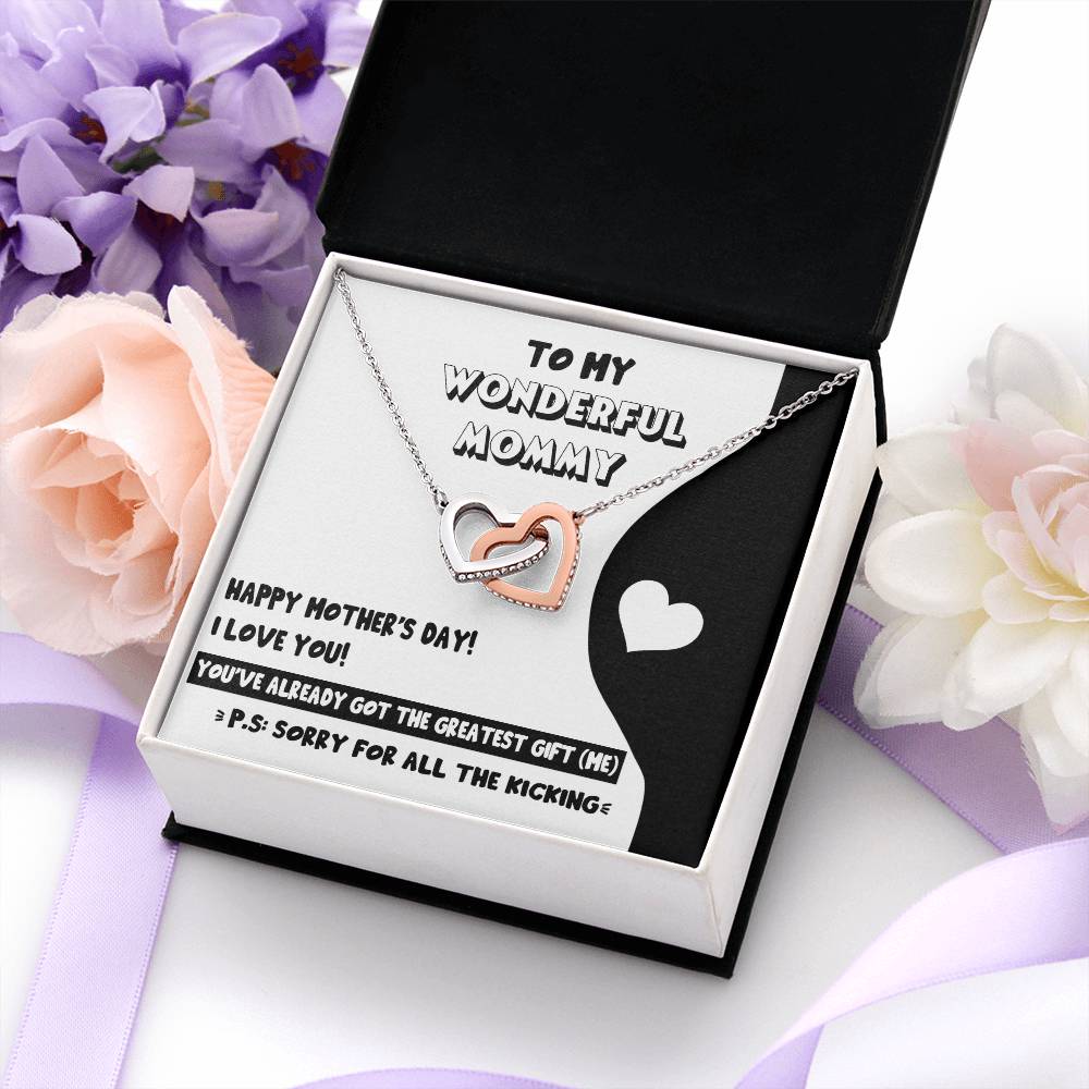 To My Wonderful Mommy Necklace For Mothe's Day Jewelry For Mom, Gift For Mommy From Baby Bump, Pregnancy Gift For Mommy Interlocking Necklace With Meaningful Message Card And Box.