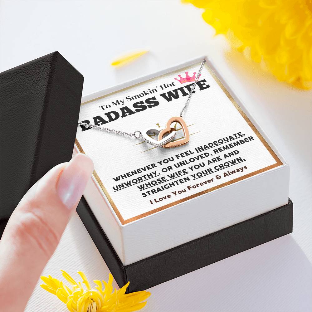 Badass Wife Necklace Gift with Crown Message Card