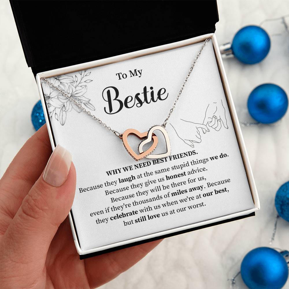 Bestie Interlocking Heart Necklace with Message Card