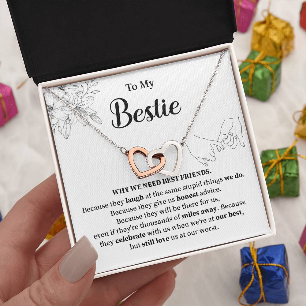 Bestie Interlocking Heart Necklace with Message Card
