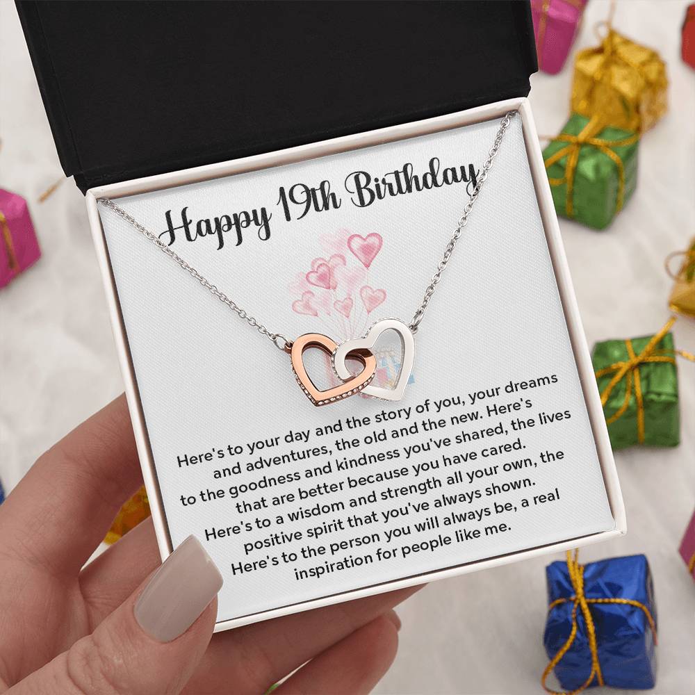 19th Birthday Interlocking Hearts Necklace – Gift Box & Card
