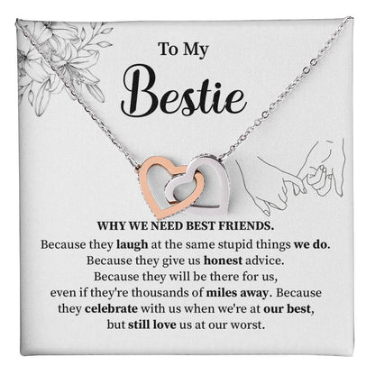 Bestie Interlocking Heart Necklace with Message Card