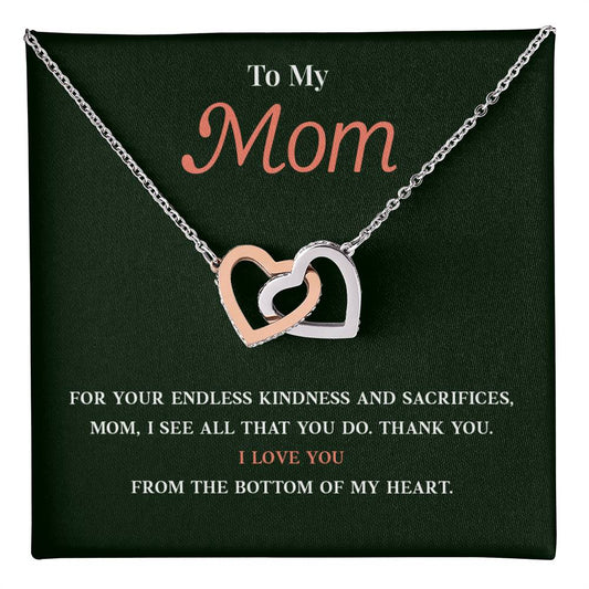 Necklace Gift for Mom With Interlocking Hearts and Card