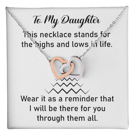 Daughter Two-Tone Heart Necklace with Life Quote