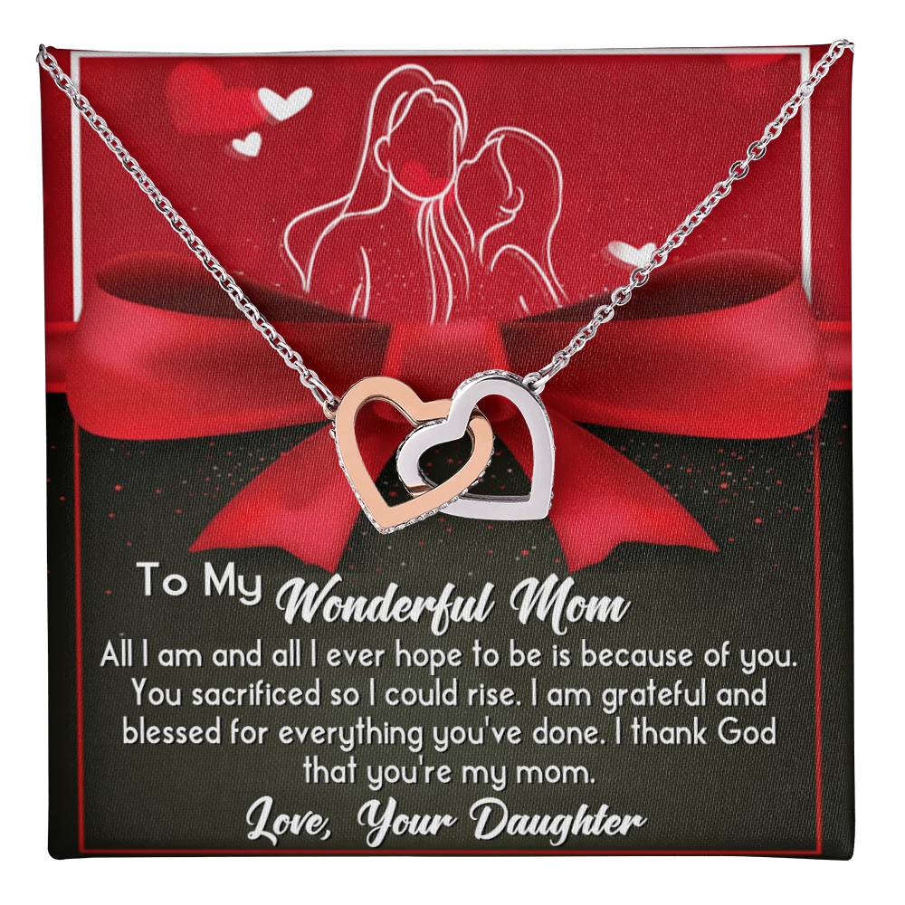 To My Wonderful Mom Necklace Gift For Mothe's Day Jewelry From Daughter, Birthday Gift For Mom With Message Card And Gift Box 925 Silver Necklace Interlocking Necklace With Meaningful Message Card And Box.