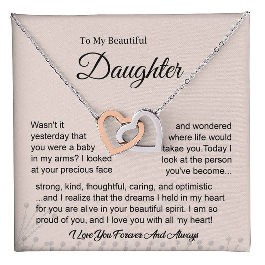 Daughter Heart Necklace with Emotional Message Card