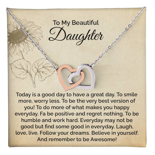 Daughter Necklace Gift with Motivational Message Card