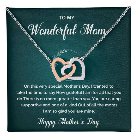 Interlocking Heart Necklace for Mom with Gift Box and Message