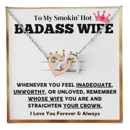 Badass Wife Necklace Gift with Crown Message Card