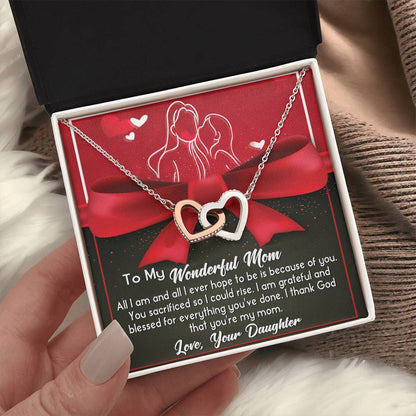 To My Wonderful Mom Necklace Gift For Mothe's Day Jewelry From Daughter, Birthday Gift For Mom With Message Card And Gift Box 925 Silver Necklace Interlocking Necklace With Meaningful Message Card And Box.