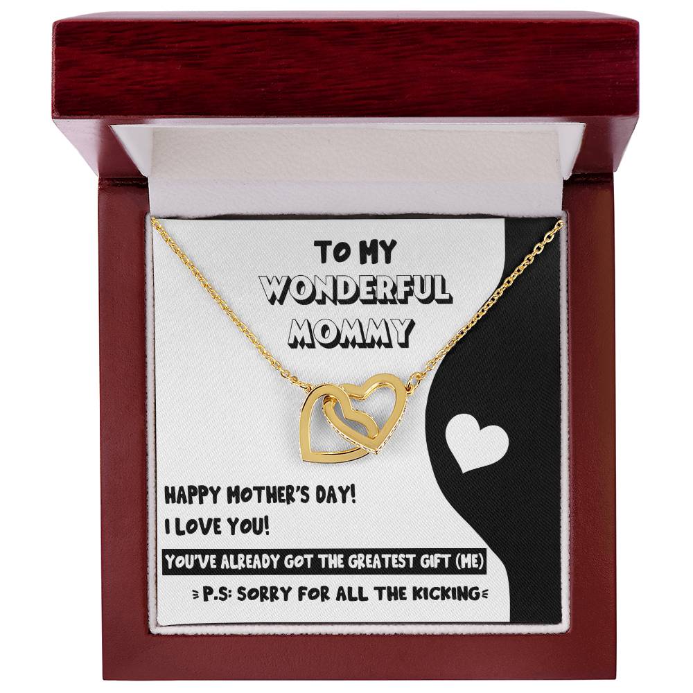 To My Wonderful Mommy Necklace For Mothe's Day Jewelry For Mom, Gift For Mommy From Baby Bump, Pregnancy Gift For Mommy Interlocking Necklace With Meaningful Message Card And Box.