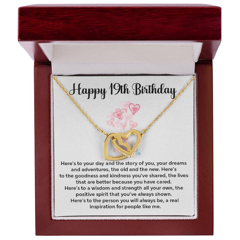 19th Birthday Interlocking Hearts Necklace – Gift Box & Card