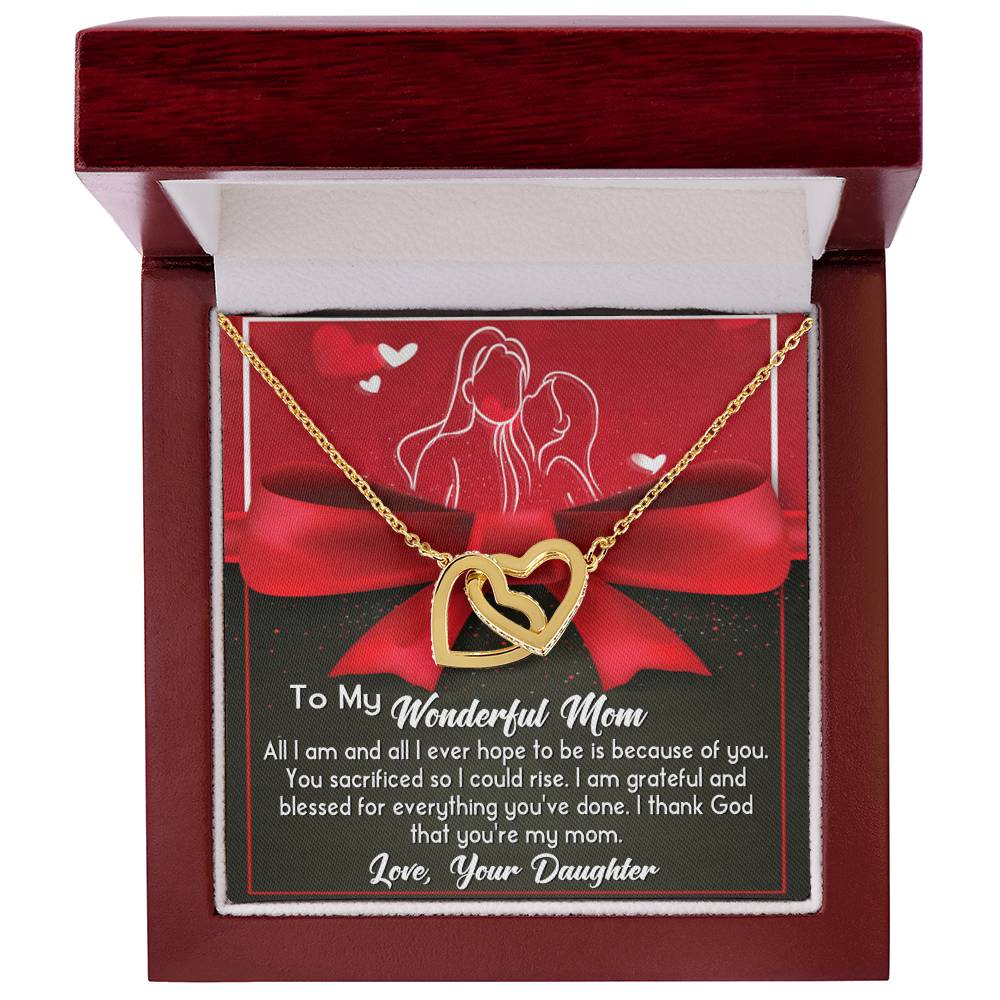 To My Wonderful Mom Necklace Gift For Mothe's Day Jewelry From Daughter, Birthday Gift For Mom With Message Card And Gift Box 925 Silver Necklace Interlocking Necklace With Meaningful Message Card And Box.