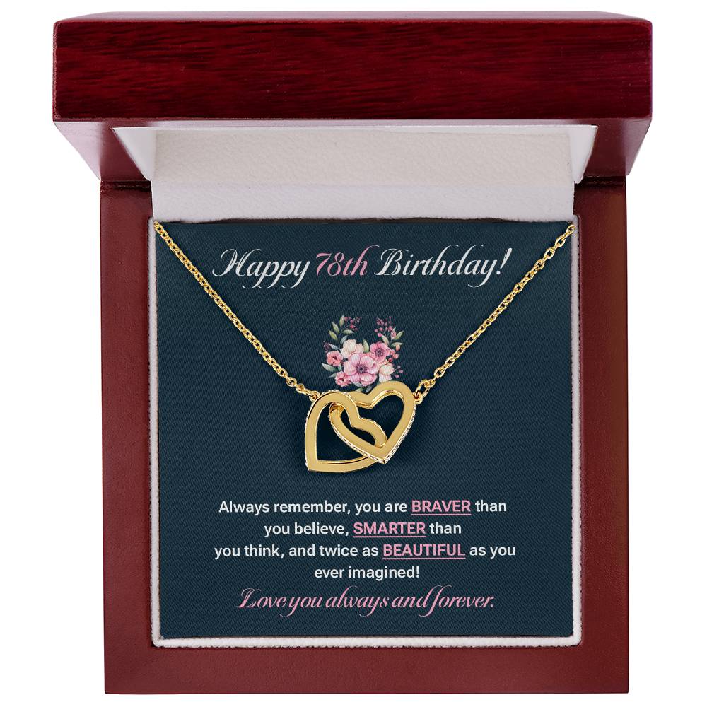 78th Birthday Gift for Her – Interlocking Hearts Necklace & Card