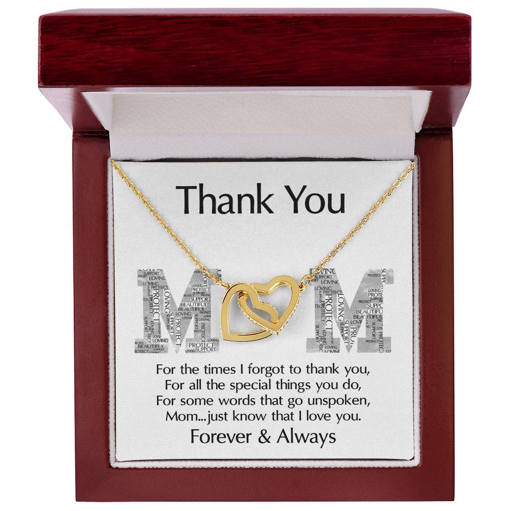 Thank You Mom Heart Necklace with Sentimental Message Card