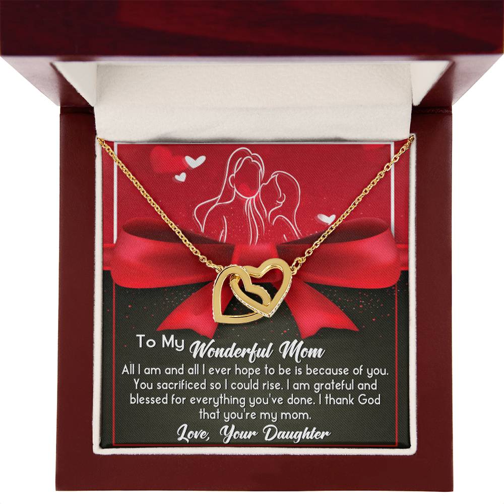 To My Wonderful Mom Necklace Gift For Mothe's Day Jewelry From Daughter, Birthday Gift For Mom With Message Card And Gift Box 925 Silver Necklace Interlocking Necklace With Meaningful Message Card And Box.