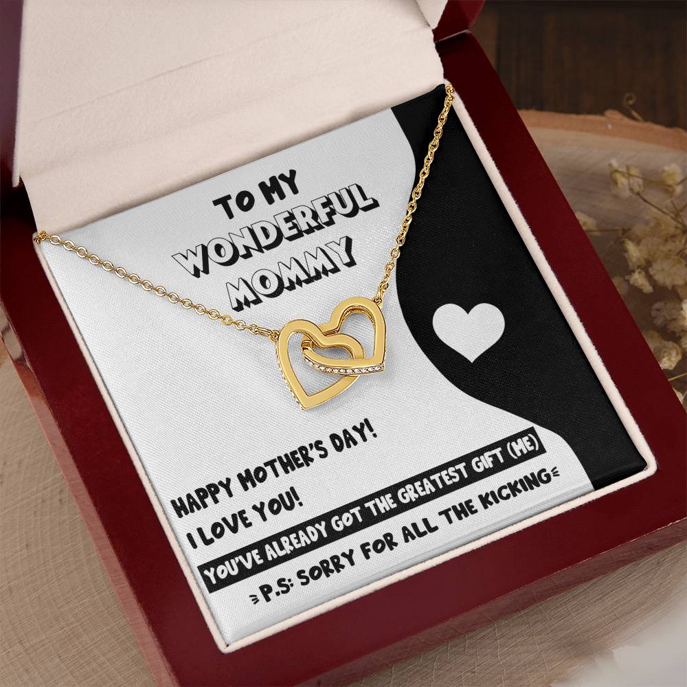 To My Wonderful Mommy Necklace For Mothe's Day Jewelry For Mom, Gift For Mommy From Baby Bump, Pregnancy Gift For Mommy Interlocking Necklace With Meaningful Message Card And Box.