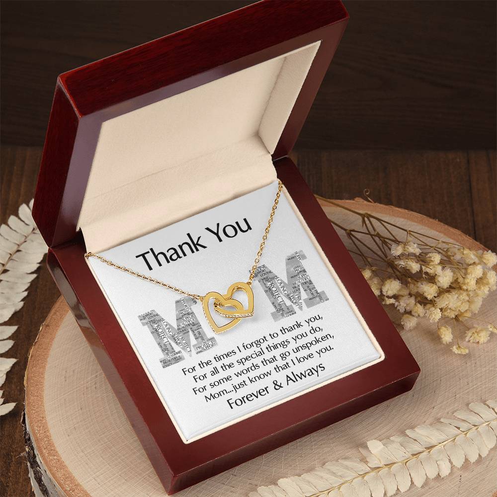Thank You Mom Heart Necklace with Sentimental Message Card