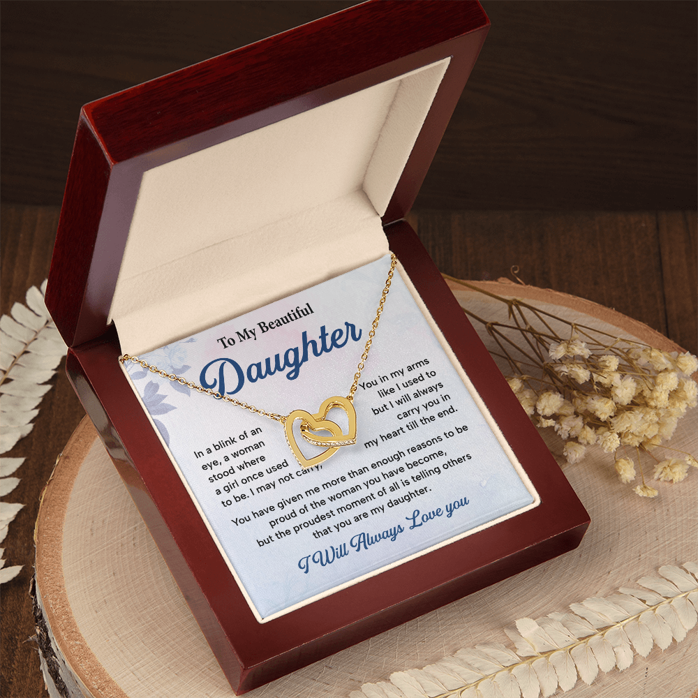 Daughter Gift from Mom or Dad Heart Necklace Card