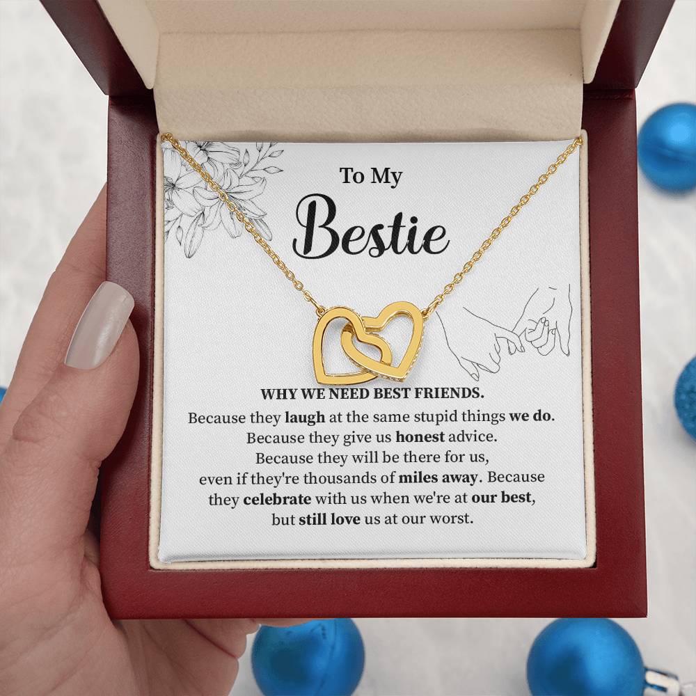 Bestie Interlocking Heart Necklace with Message Card
