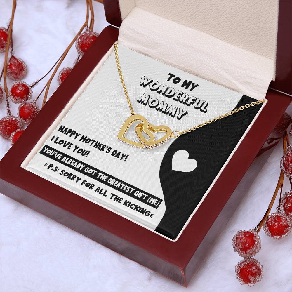 To My Wonderful Mommy Necklace For Mothe's Day Jewelry For Mom, Gift For Mommy From Baby Bump, Pregnancy Gift For Mommy Interlocking Necklace With Meaningful Message Card And Box.