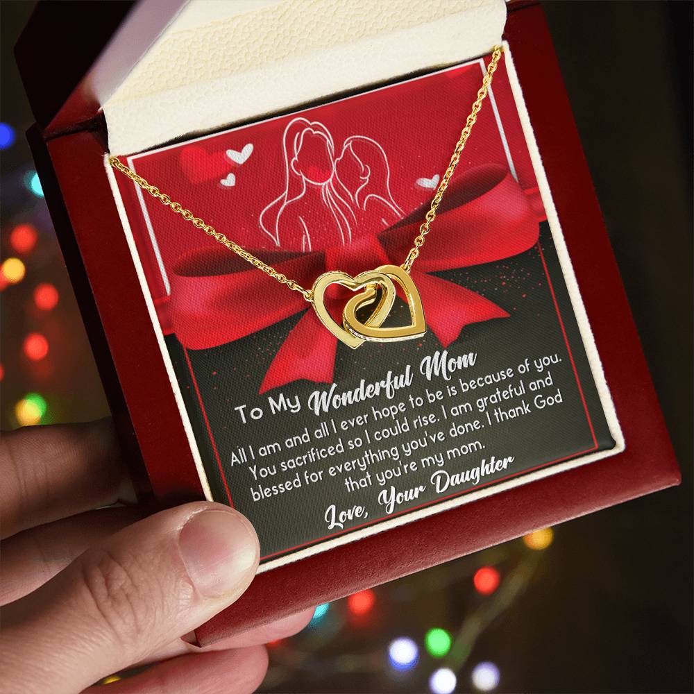 To My Wonderful Mom Necklace Gift For Mothe's Day Jewelry From Daughter, Birthday Gift For Mom With Message Card And Gift Box 925 Silver Necklace Interlocking Necklace With Meaningful Message Card And Box.