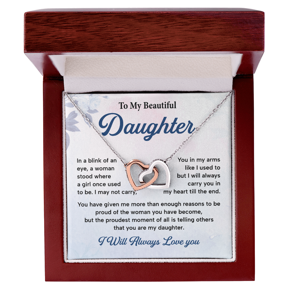 Daughter Gift from Mom or Dad Heart Necklace Card