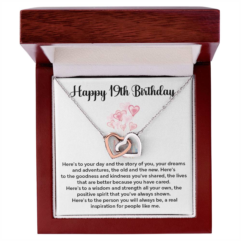 19th Birthday Interlocking Hearts Necklace – Gift Box & Card