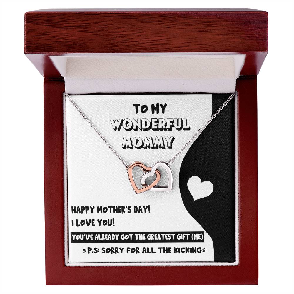 To My Wonderful Mommy Necklace For Mothe's Day Jewelry For Mom, Gift For Mommy From Baby Bump, Pregnancy Gift For Mommy Interlocking Necklace With Meaningful Message Card And Box.