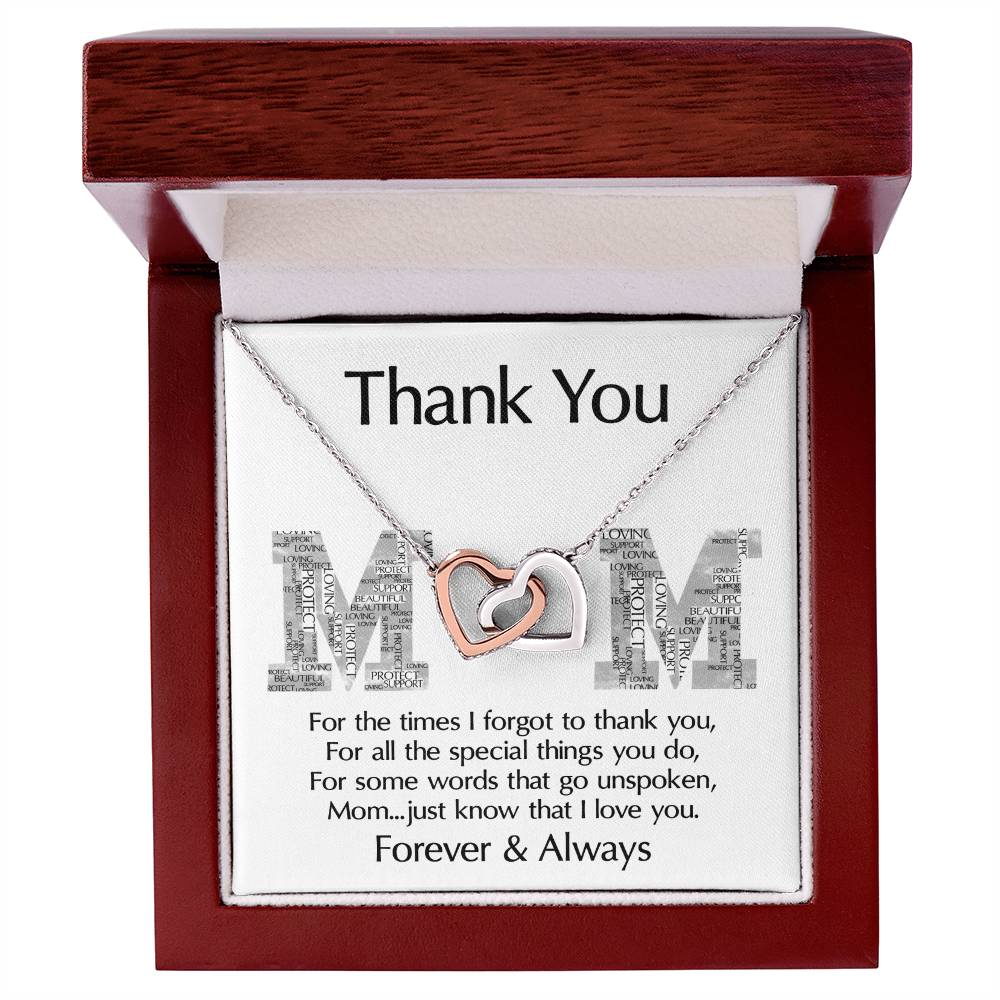 Thank You Mom Heart Necklace with Sentimental Message Card