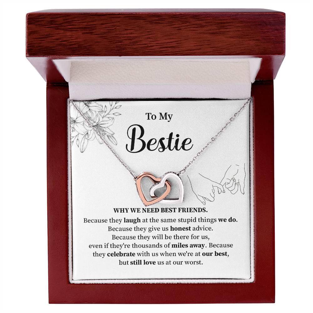 Bestie Interlocking Heart Necklace with Message Card