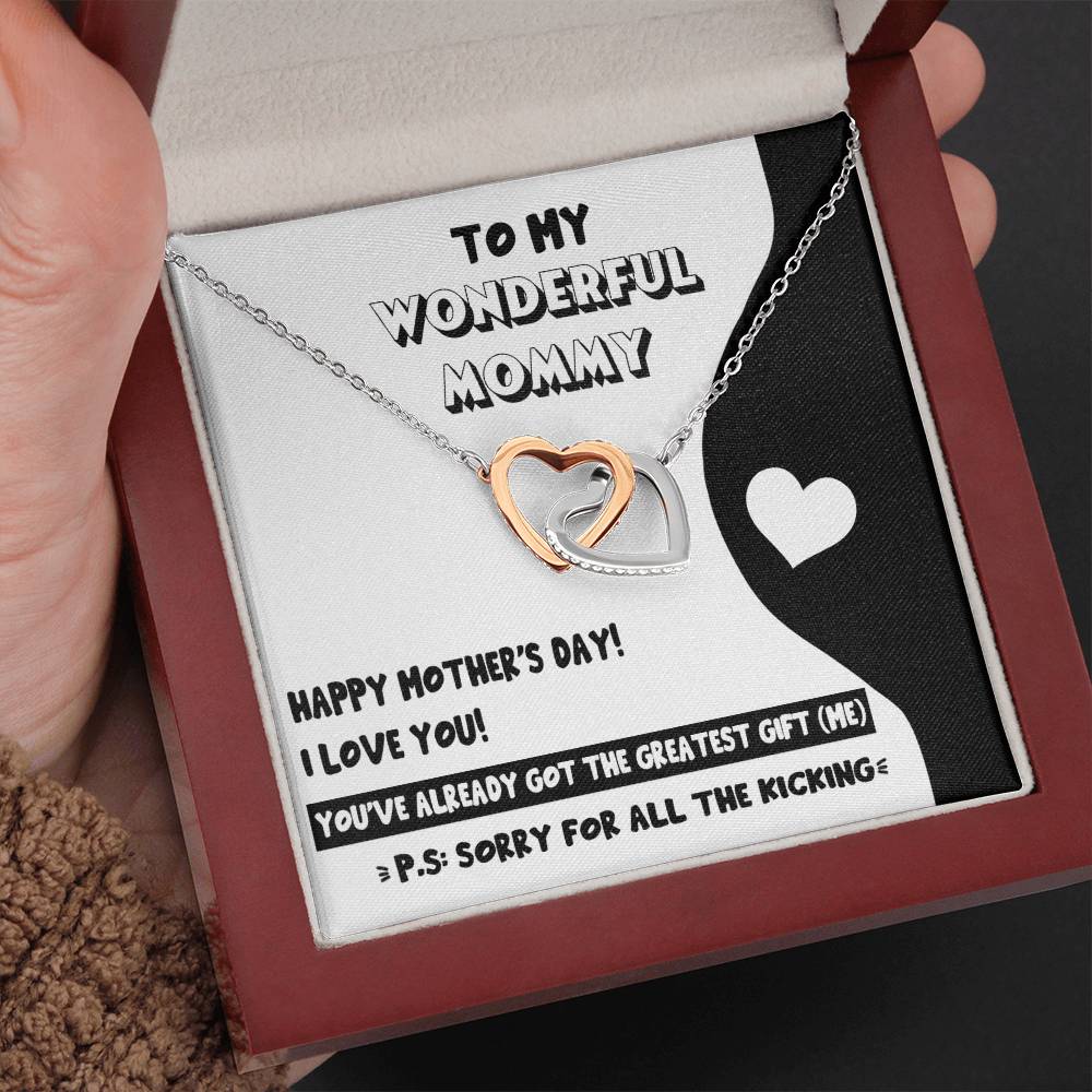 To My Wonderful Mommy Necklace For Mothe's Day Jewelry For Mom, Gift For Mommy From Baby Bump, Pregnancy Gift For Mommy Interlocking Necklace With Meaningful Message Card And Box.