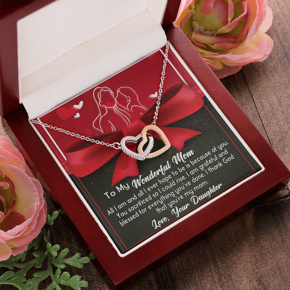 To My Wonderful Mom Necklace Gift For Mothe's Day Jewelry From Daughter, Birthday Gift For Mom With Message Card And Gift Box 925 Silver Necklace Interlocking Necklace With Meaningful Message Card And Box.