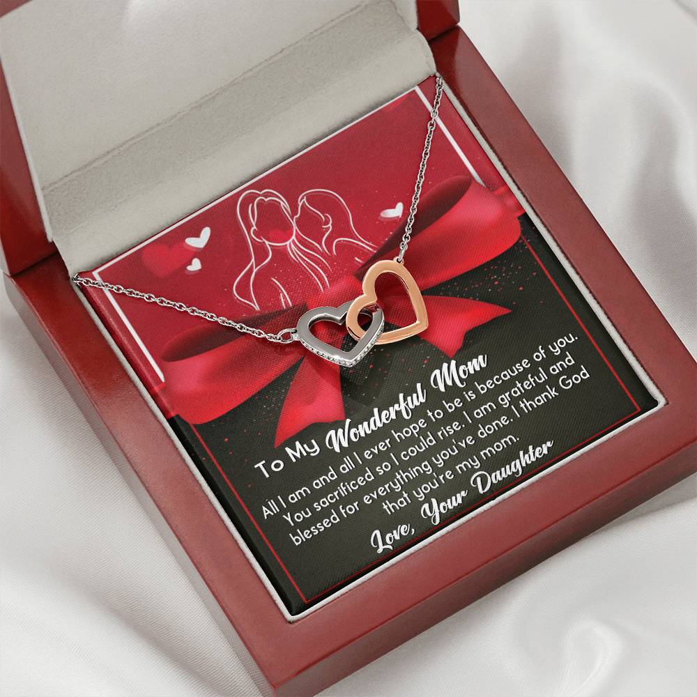 To My Wonderful Mom Necklace Gift For Mothe's Day Jewelry From Daughter, Birthday Gift For Mom With Message Card And Gift Box 925 Silver Necklace Interlocking Necklace With Meaningful Message Card And Box.