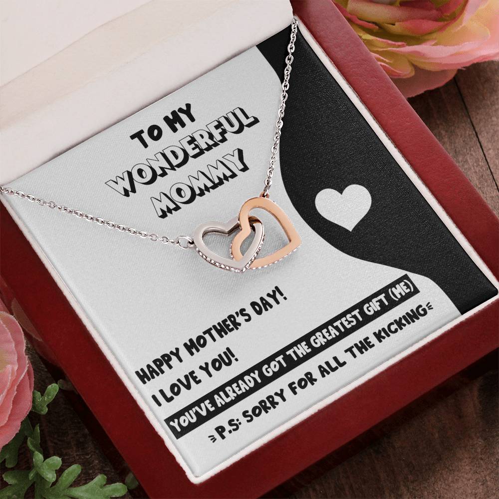 To My Wonderful Mommy Necklace For Mothe's Day Jewelry For Mom, Gift For Mommy From Baby Bump, Pregnancy Gift For Mommy Interlocking Necklace With Meaningful Message Card And Box.