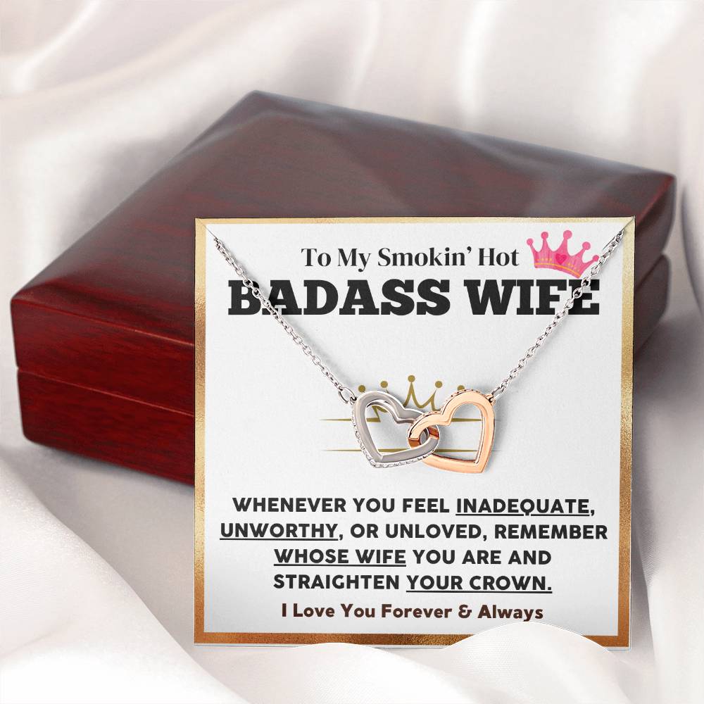 Badass Wife Necklace Gift with Crown Message Card