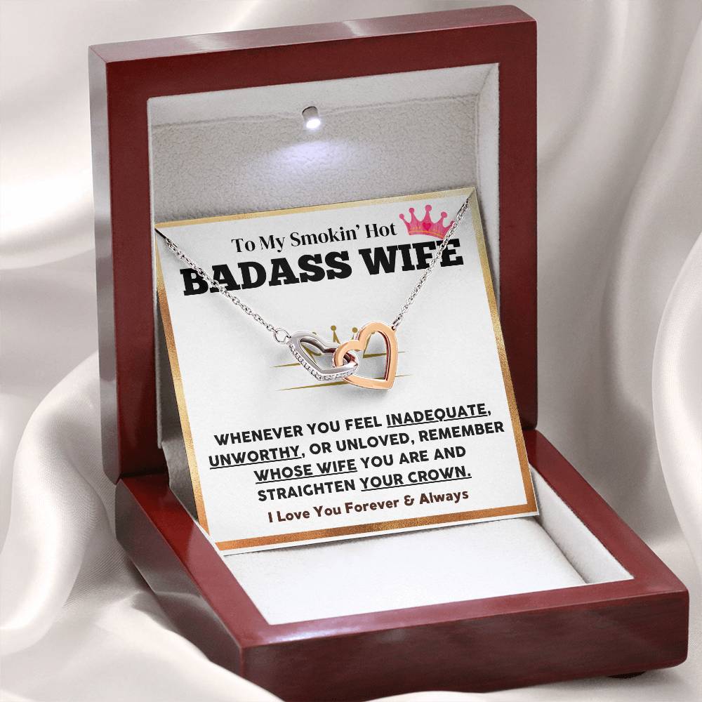 Badass Wife Necklace Gift with Crown Message Card