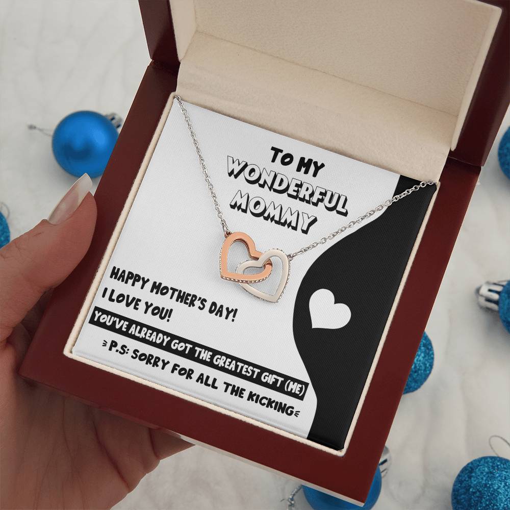 To My Wonderful Mommy Necklace For Mothe's Day Jewelry For Mom, Gift For Mommy From Baby Bump, Pregnancy Gift For Mommy Interlocking Necklace With Meaningful Message Card And Box.