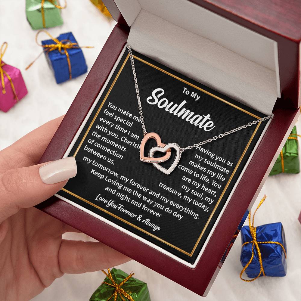 Soulmate Hearts Necklace with Message Card & Gift Box