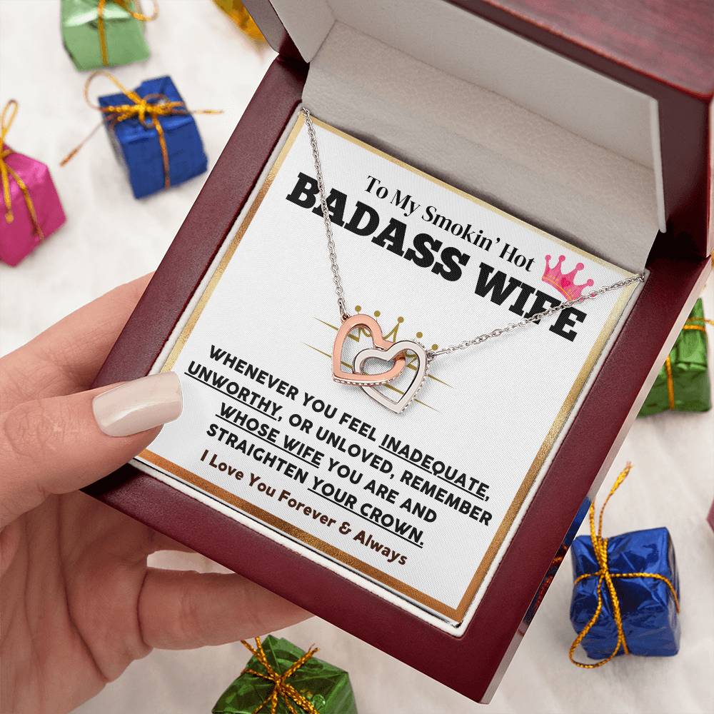 Badass Wife Necklace Gift with Crown Message Card